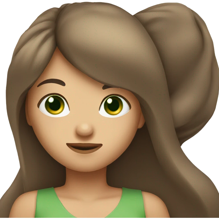 Woman Long brown hair with bangs and green Eyes - in a cute pose emoji