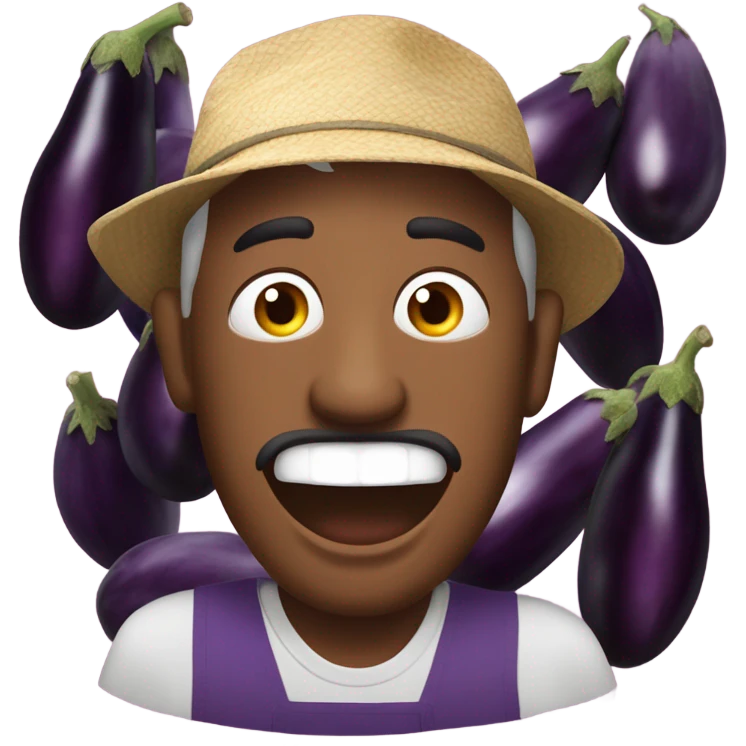 Very shocked aubergine farmer with lots of aubergines emoji