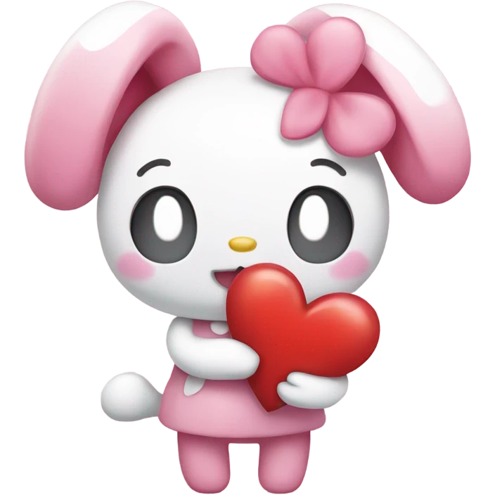 My melody holding a heart emoji