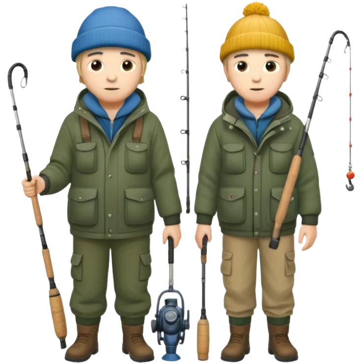 Father and son in fishing gear are cold full body emoji