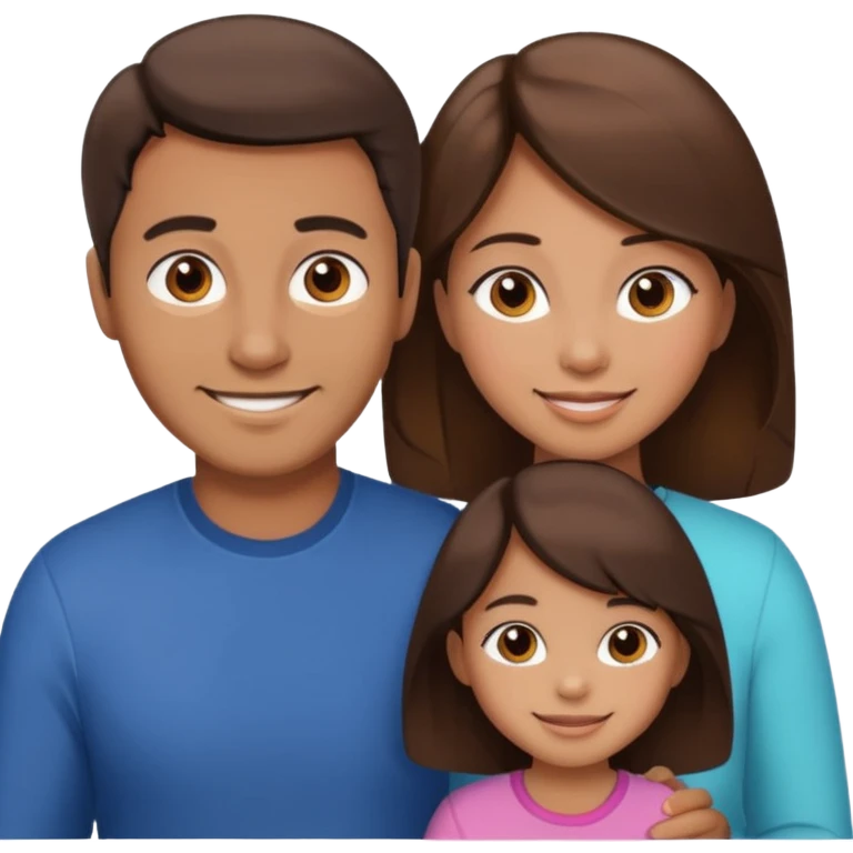 family dad with brown hair, mom with brown hair, little girl with tan skin and black hair emoji