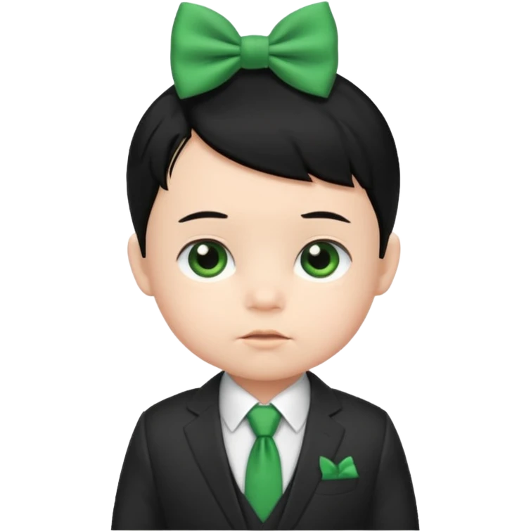 baby boy black hair white skin in suit, with green bow emoji