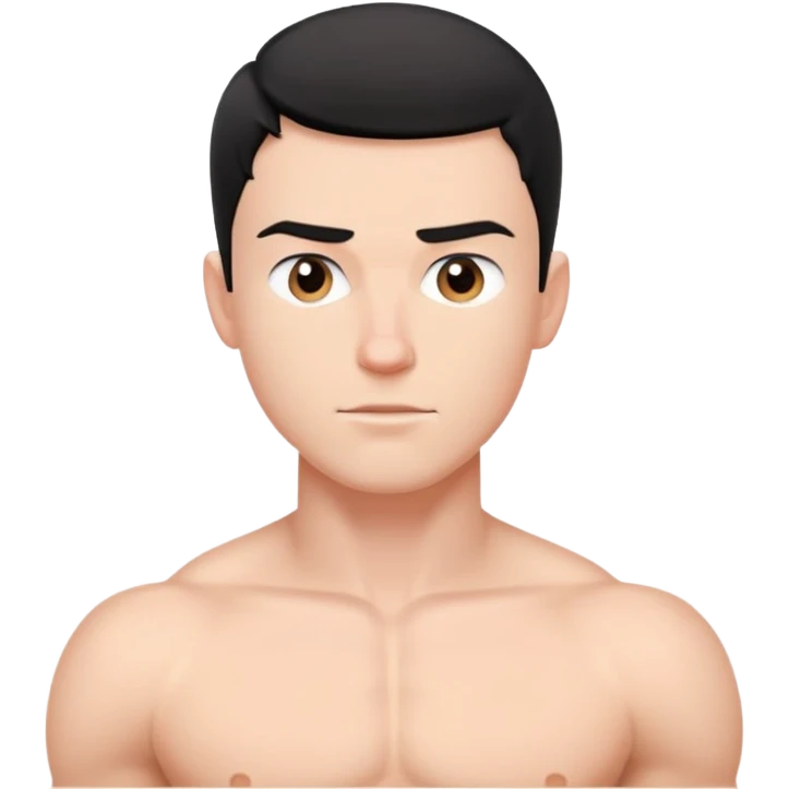 young white man with short black hair, shirtless, muscular emoji