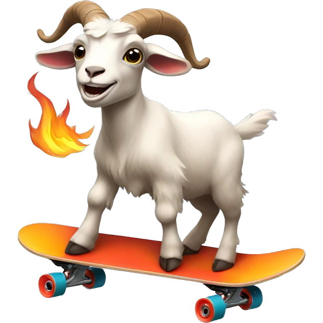 Goat riding flaming skateboard emoji