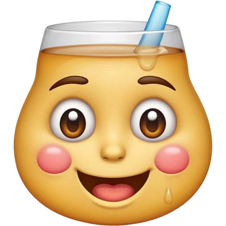 drunk emoji with tipsy expression, flushed cheeks, uneven eyes, silly smile, a little drool, no text emoji