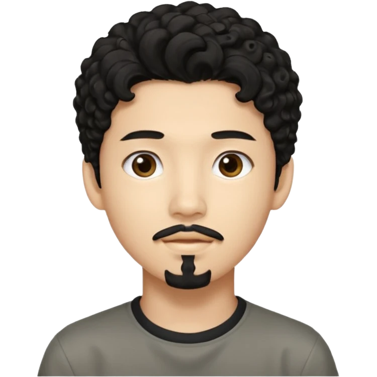 un ragazzo coreano di 18 anni  con il pizzetto capelli ricci e lunghi sciolti  neri  emoji