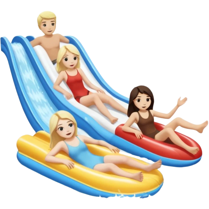 dark brown haired girl that’s pale and blonde haired girl and dirty blonde haired man and dark brown hair guy that has a bit longer hair just above his shoulders and is pale too on the lazy river water slide emoji