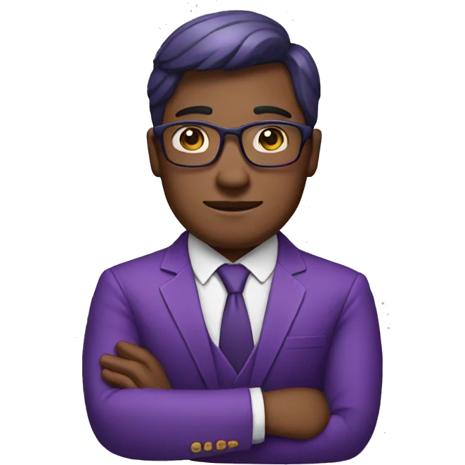 Confident man in purple suit. With arms crossed. emoji