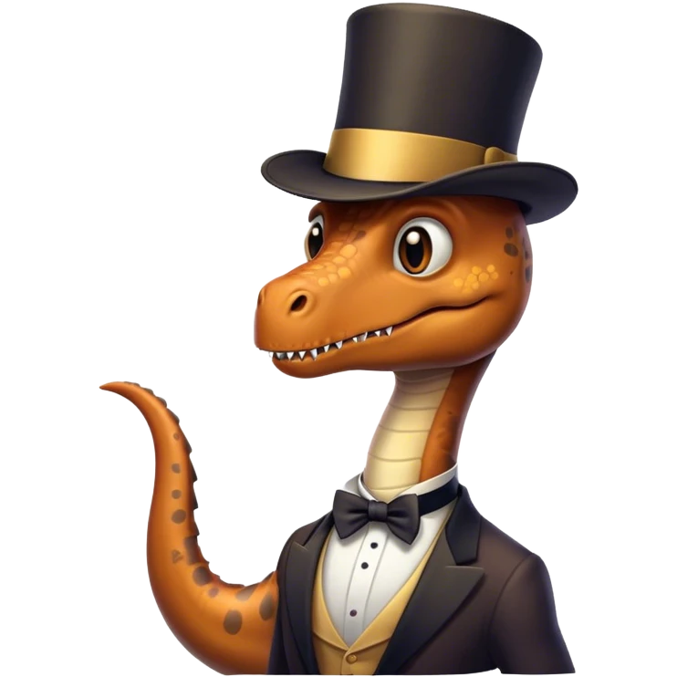 Long neck dinosaur with a top hat and a human face emoji