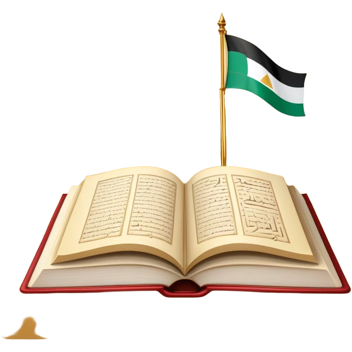 An icon featuring the Pyramids of Giza and the flag of an Arabic-speaking country, symbolizing the Arabic language. The design includes an open book with Arabic script and calligraphy, representing language learning and cultural heritage. Transparent background emoji