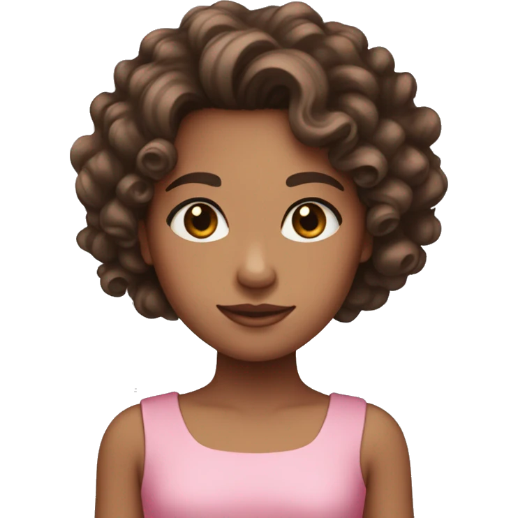 girl with light tan skin and long dark brown curly hair with a pink dress  emoji