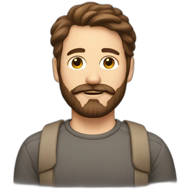 A guy with brown hair and a beard with a mustache emoji