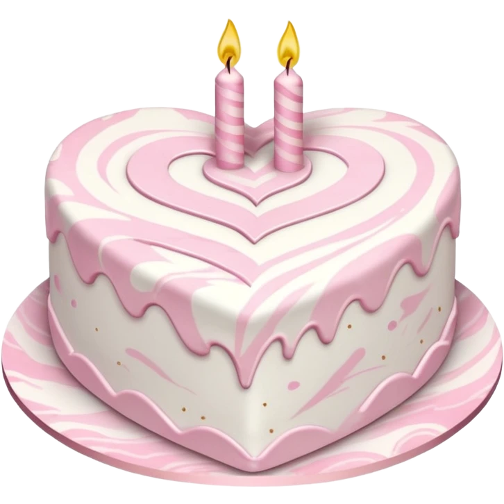 heart shaped birthday cake, pastel pink and white marbled, cute and simple emoji