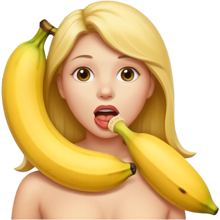 Nude woman with a big banana down her throat  emoji