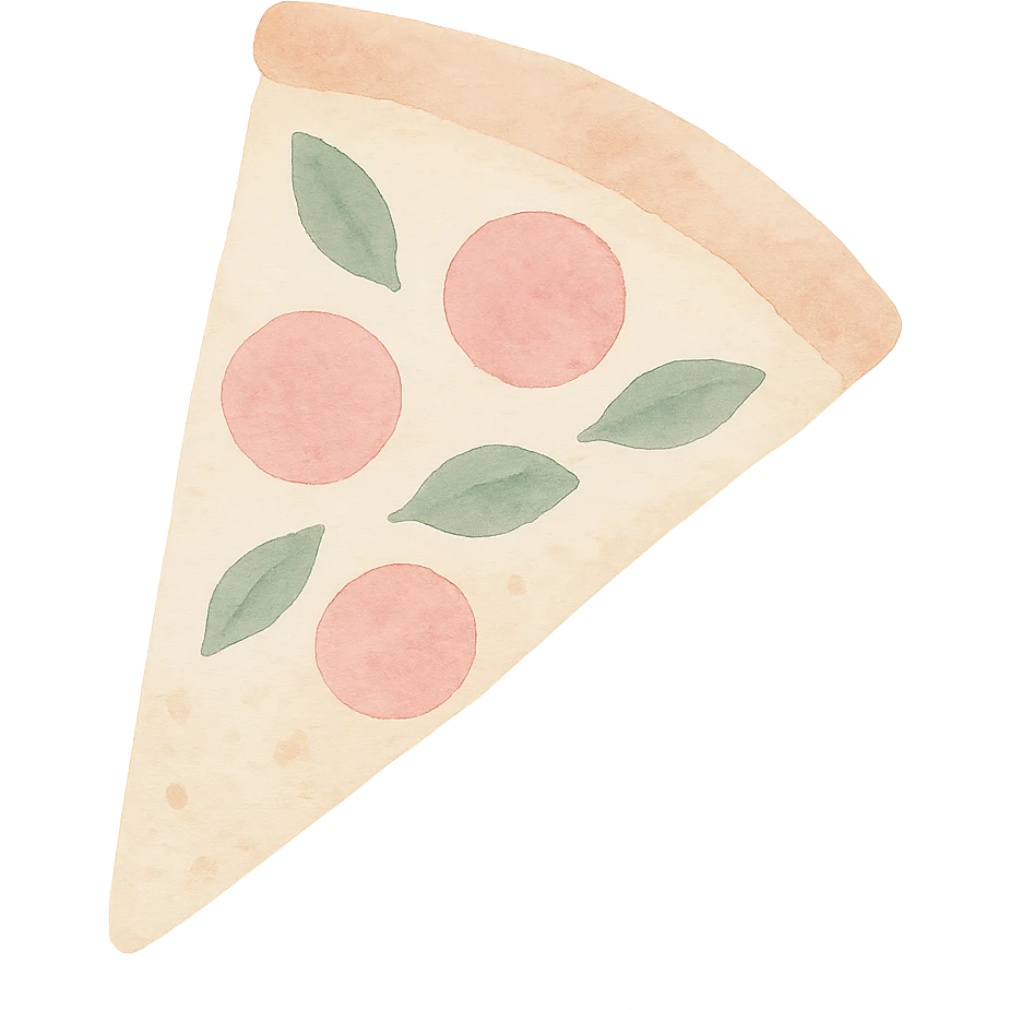 Pizza slice in watercolor style with white, green, and pink pastel tones emoji