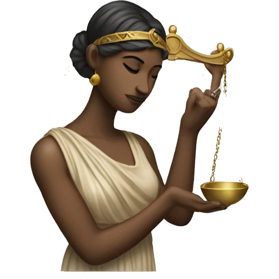 goddess Themis holding scale in her hand while blindfolded emoji