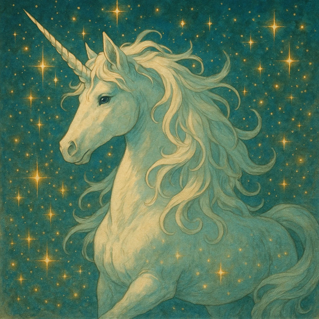 a majestic unicorn surrounded by glittering sparkles, fantasy illustration emoji