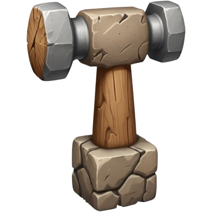 cartoon stone age hammer, chunky stone, short wood handle emoji
