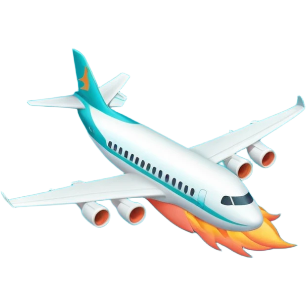 Minimalist flame combined with airplane outline icon, thin contour, monoline vector, premium travel promo emoji, aqua teal and light coral, transparent background, 512x512 emoji