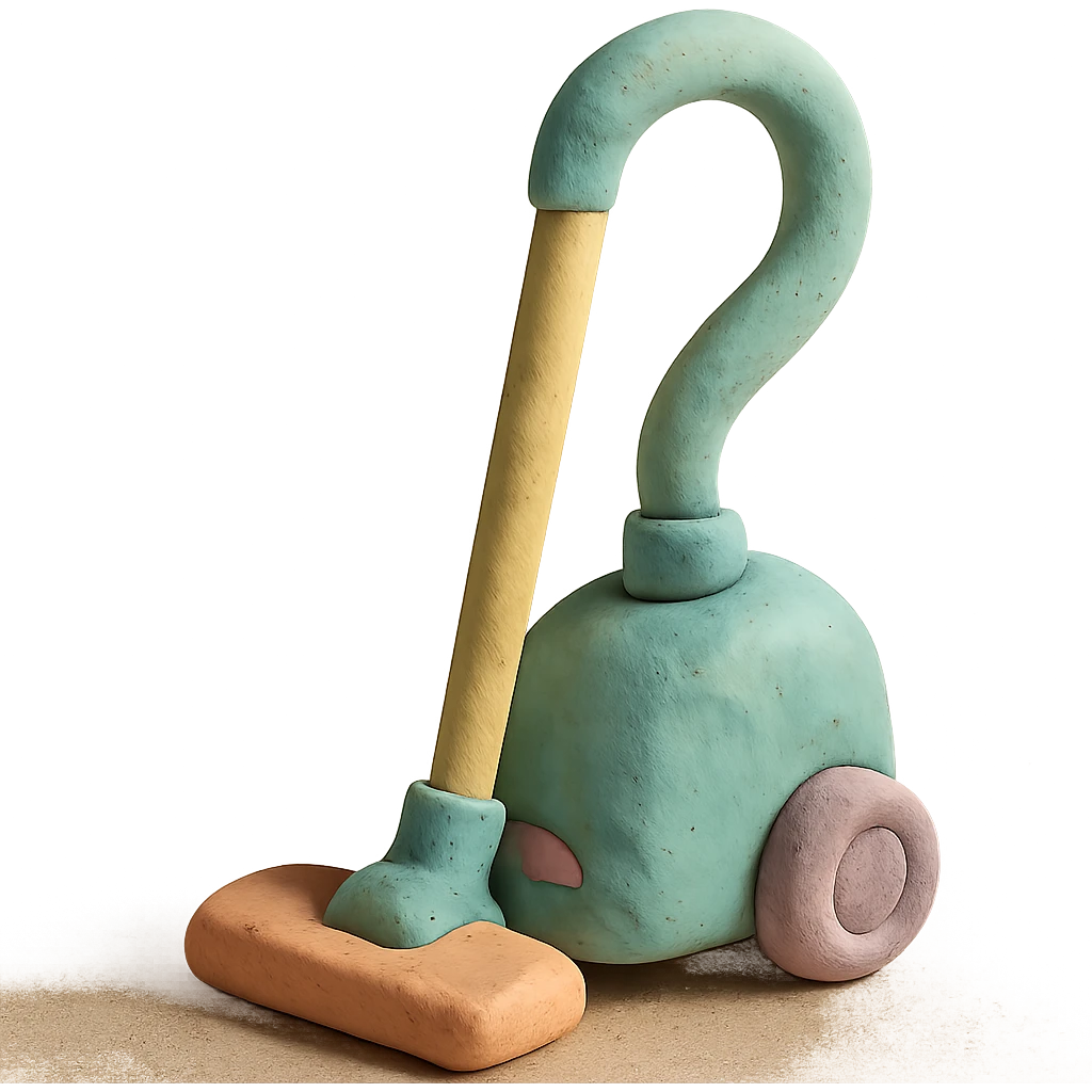 close-up of a vacuum cleaner in claymation style with pastel colors, visible fingerprints, detailed texture emoji