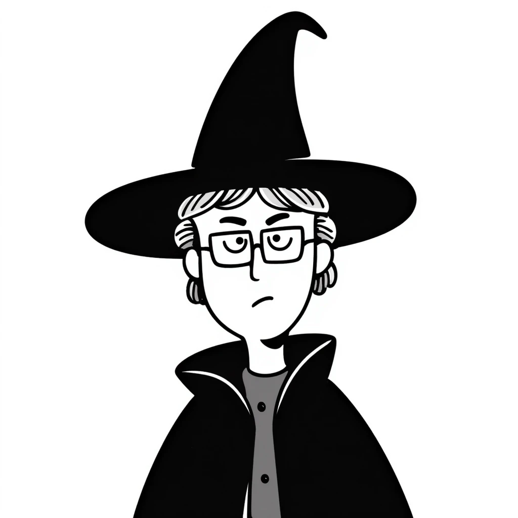 Angry Professor McGonagall with tight bun, square glasses, witch hat, stern expression, lips pursed in disapproval emoji