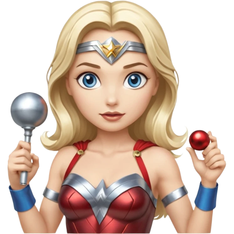 Blonde blue eyes Wonder Woman holding bell and short, skinny white baton emoji