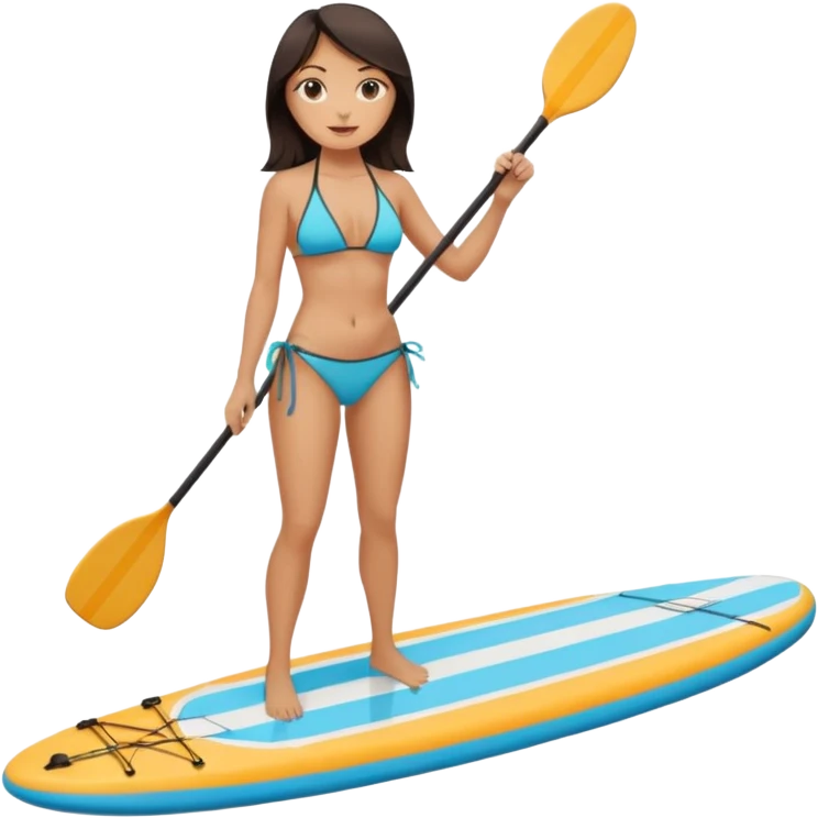 Dark haired white women on Standing paddle board in bikini emoji