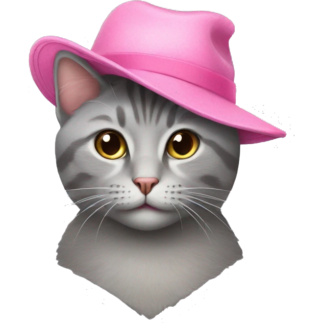 grey cat in a pink hat  emoji