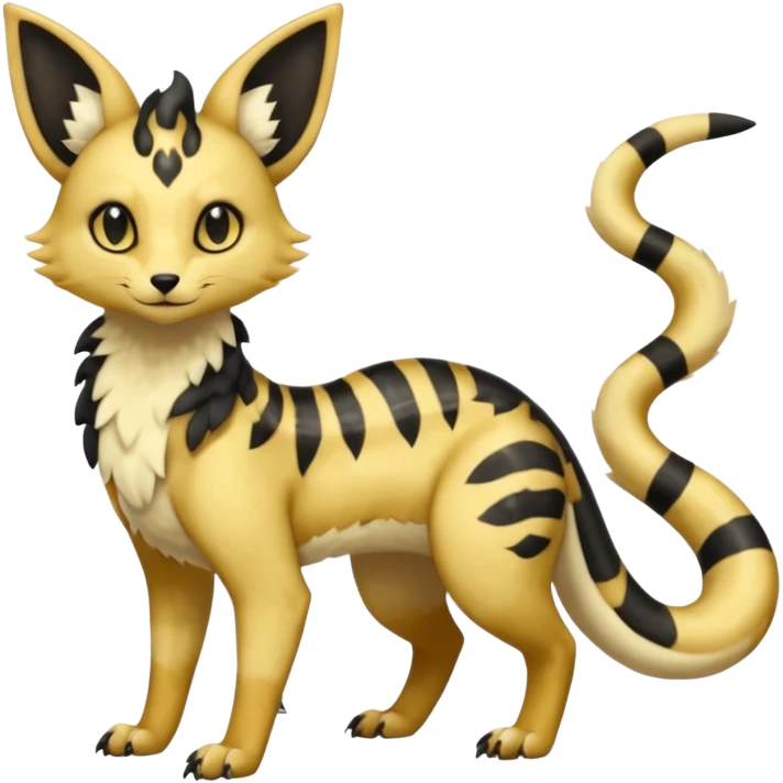 Shiny whitish golden brown beige Goldilocks cream-colored Celestial Salandit-Umbreon-Genet-Noivern-Noibat-Serval-Hybrid (Full body) emoji