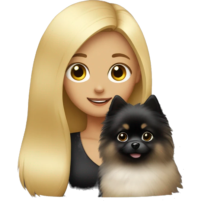 blond girl with black pomeranian in her arms  emoji