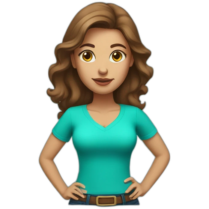 brown hair woman round face light skin very large breasts turquoise v-neck shirt emoji