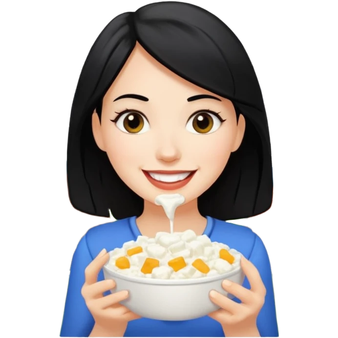 A white girl with black hair eating cottage cheese emoji