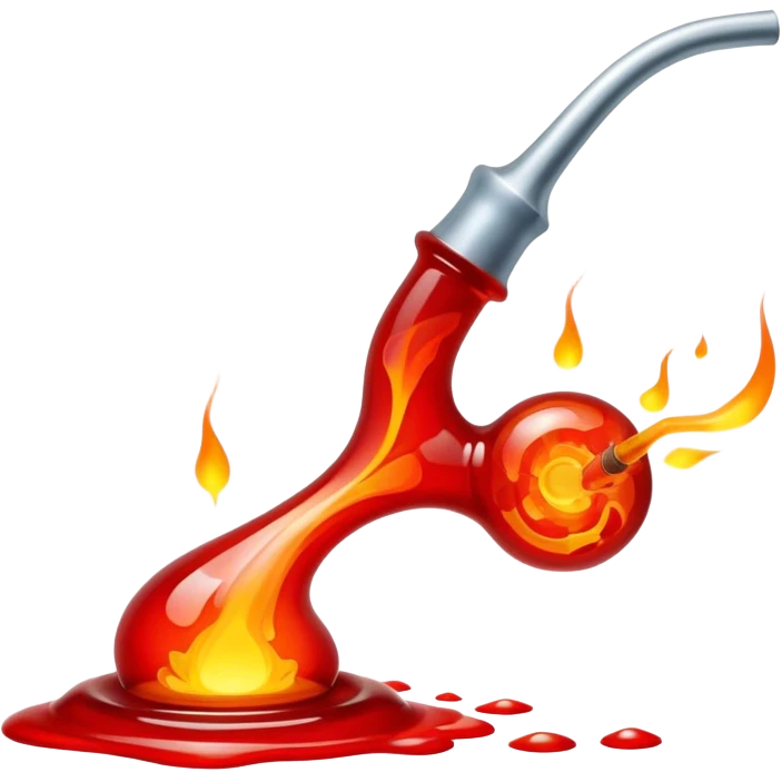 Glassblowing and casting icon, molten glass being shaped with blowpipe, glass piece in the mold, glowing red-hot surface, intricate patterns forming, minimalistic style, clean lines, transparent background. emoji