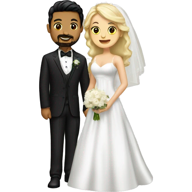 wedding couple groom has goatee and black hair. bride has blonde hair big boobs emoji