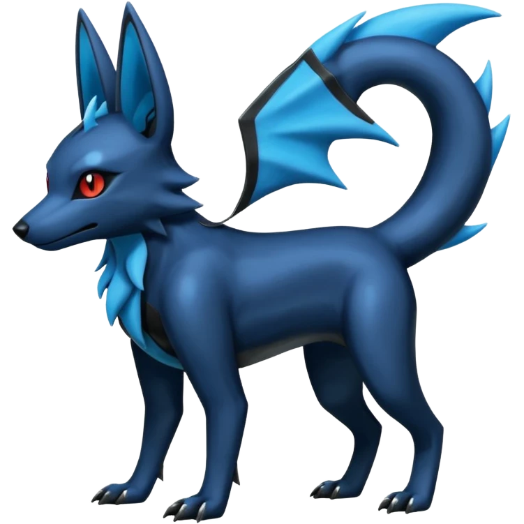 Shiny Dark Edgy Black And Blue Manectric-Umbreon-Salandit-Wolf-Fakémon-hybrid-creature (full body)  emoji