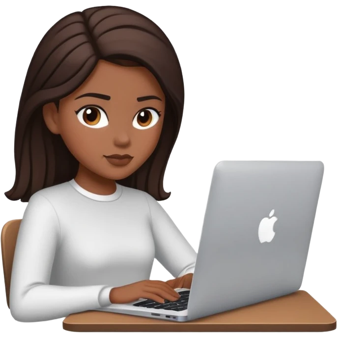 White girl with dark brown square hairstyle & brown eyes working on macbook emoji
