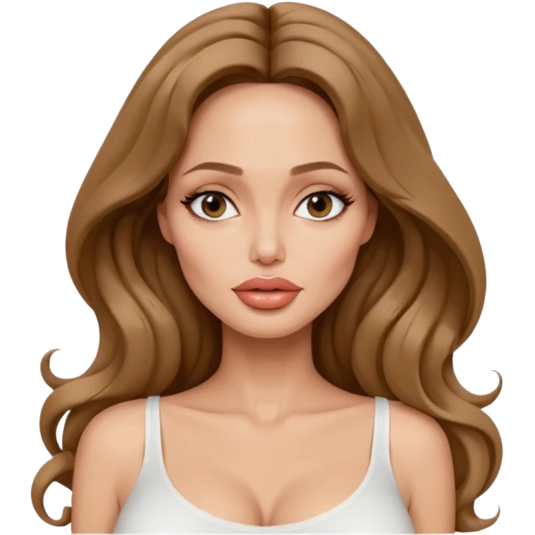 Angelina jolie , fashion model Beautiful woman model adult   large breasts  with close set eyes tan skin, full lips  long hair curled model white  top   emoji