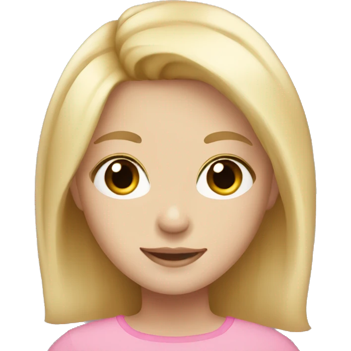 girl with blonde hair, pale skin, brown eyes and wearing pink  emoji