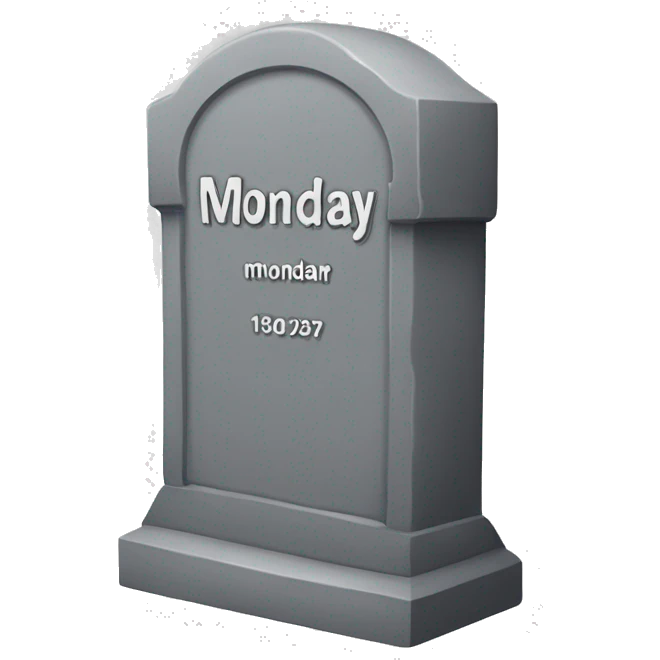 Grey tombstone that says monday.  emoji