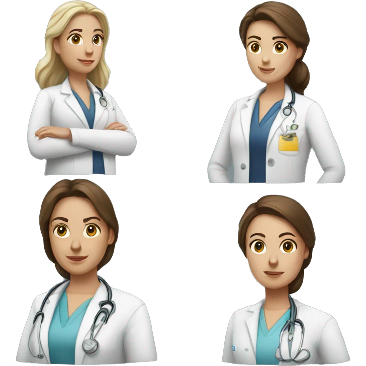 promotion emoji but a woman with browen hair white skin and as a doktor emoji