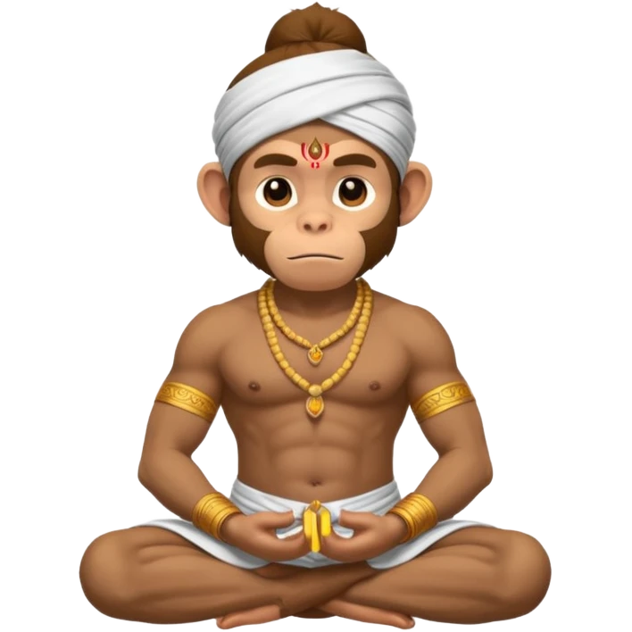 Hanuman ji monkey face hunk build body having mukut and dhoti and should be seated in pease to pray Ramji emoji