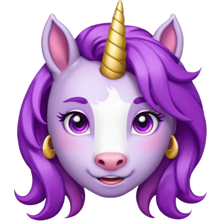 unicorn face cute and purple haired and earrings emoji