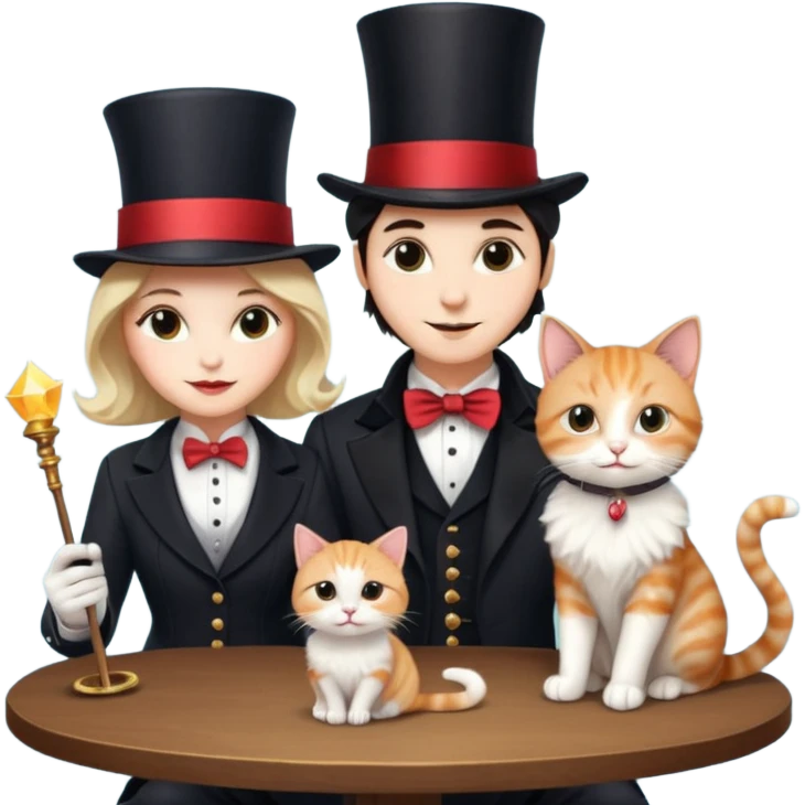 magician couple and their pet cat emoji