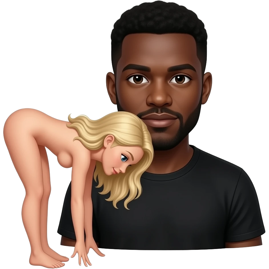 Naked blonde lady bending over in front of  black man emoji