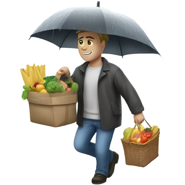 White guy bringing in groceries in the rain emoji
