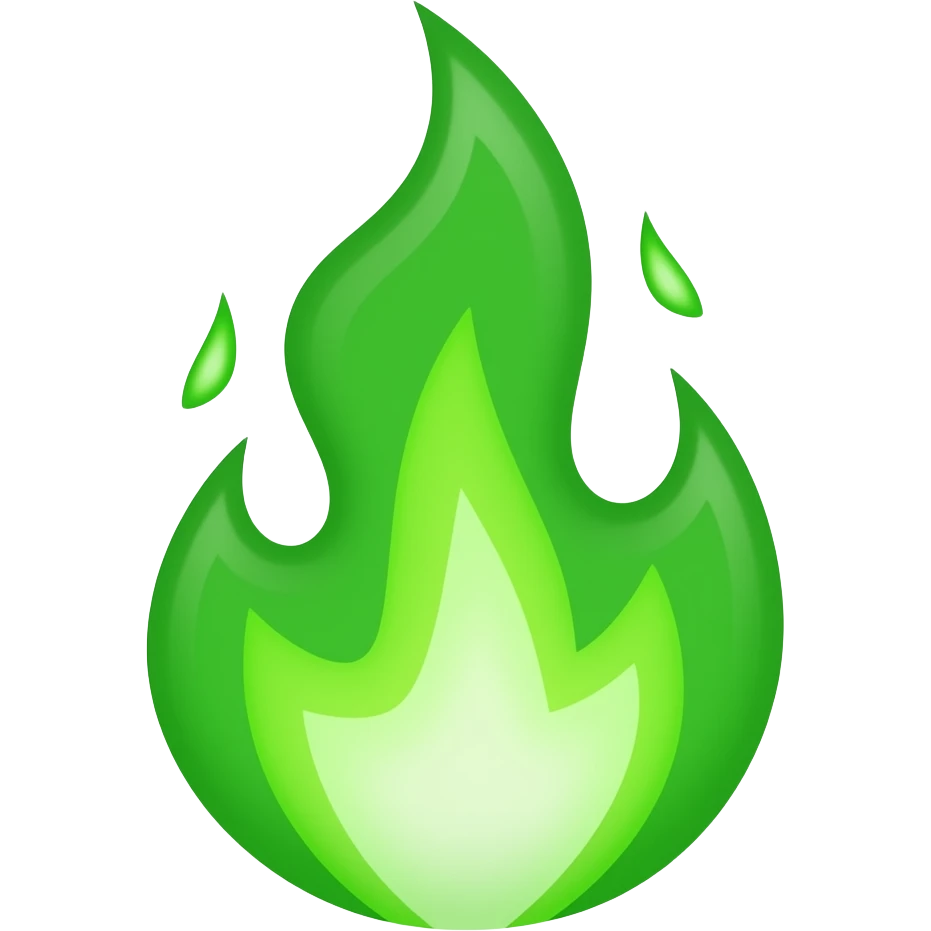 hypergolic green flame growing, as if it were describing the plan for making a development plan for a hypergolic rocket engine emoji