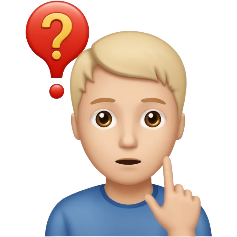 a thoughtful person with a question mark and exclamation mark above their head, symbolizing the process of interpreting meaning emoji
