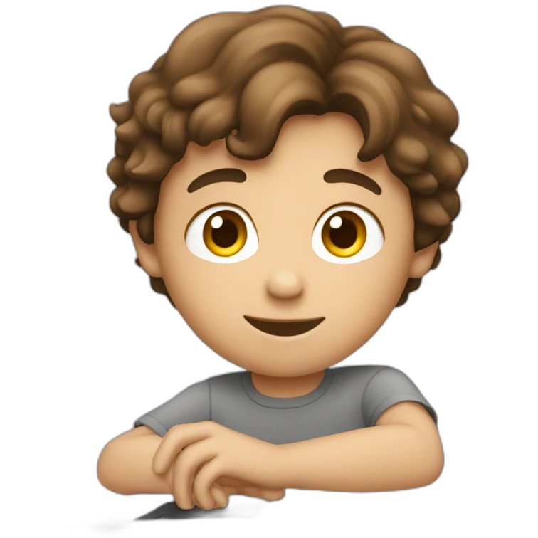 brown haired boy typing on mac laptop emoji
