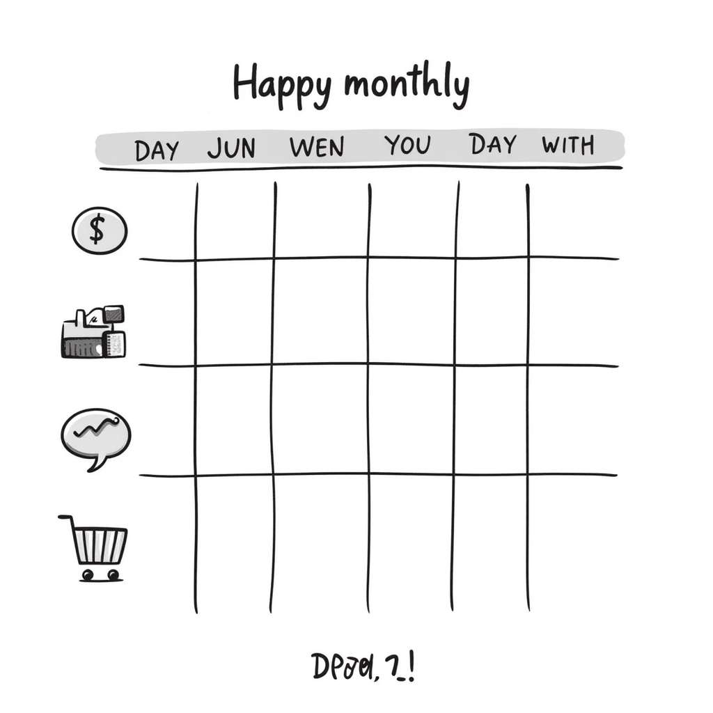 monthly social media posting schedule as a table with icons emoji