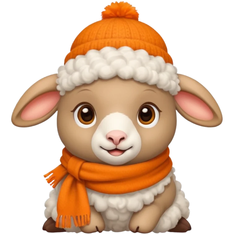 baby sheep with orange scarf and brown hat emoji